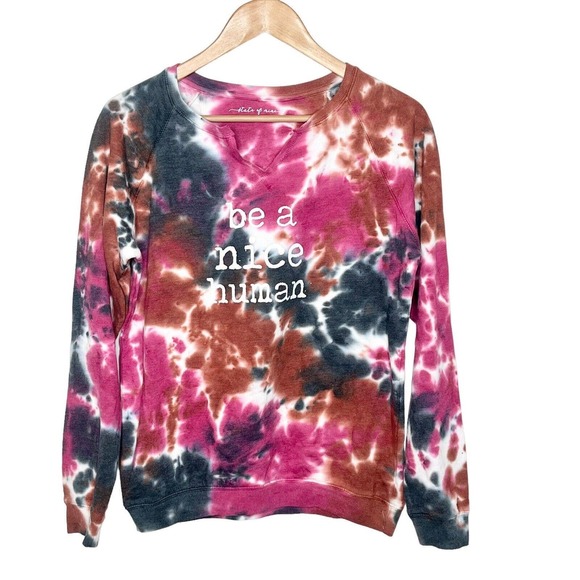 State of Mine Be a Nice Human Tie Dye Sweatshirt Women’s Size S Graphic - Picture 1 of 8